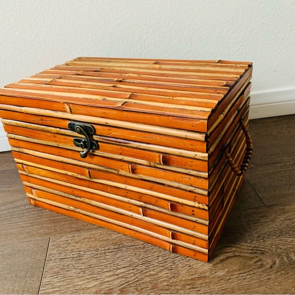 vintage bamboo Wooden Box 8/12/8”
